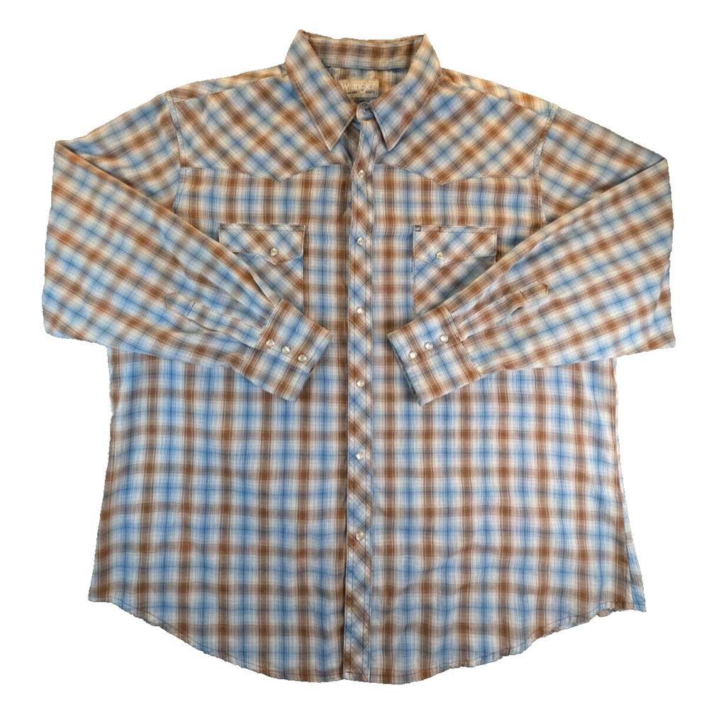 Vintage Wrangler Wrancher Shirt Mens XL Pearl Snaps Pockets Workwear Utility